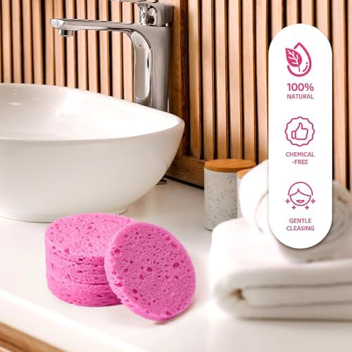 GAINWELL Bride to Be Gifts, 50-Count Compressed Facial Sponge, Daily Facial Cleansing and Exfoliating, 100% Natural Cosmetic Spa Sponges for Makeup Remover, Reusable, Pink
