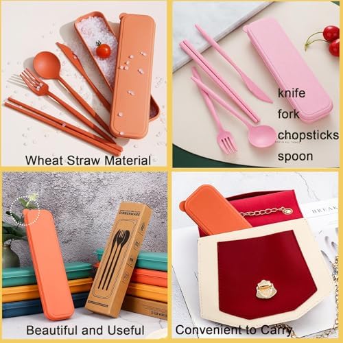 6 Pack Wheat Straw Cutlery, Portable Travel Utensils Spoon Fork Knife, Reusable Flatware Set with Case for Travel Office Lunch Camping Daily Use(6 Colors)