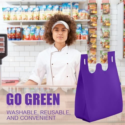 Windyun Large Grocery T-shirt Bags Bulk Reusable Non Woven Shopping Bag Foldable Gift Tote with Handle, 20.5x11x5.5 Inch