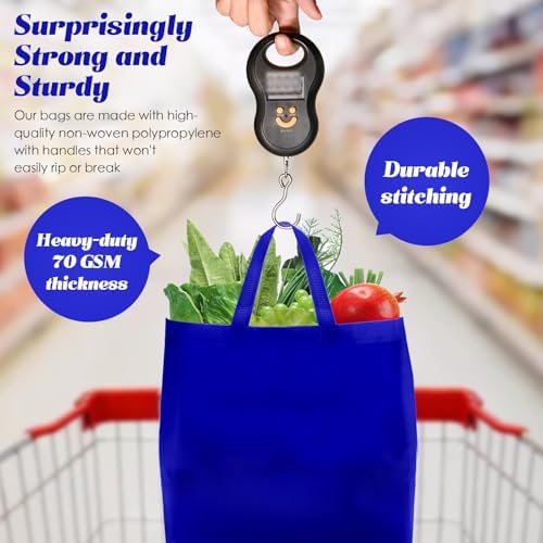 Reginary 50 Pcs Reusable Tote Bags Shopping Bags Non Woven, Sapphire Blue