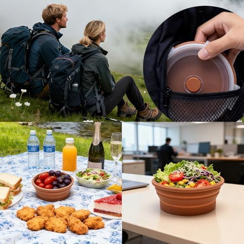 Collapsible Bowls with Lids, Reusable Silicone Food Storage Containers for Meal Prep, Camping Must Haves Accessories , Microwave Freezer Safe Dishwasher Safe Leak Proof,Set of 3 with Lids