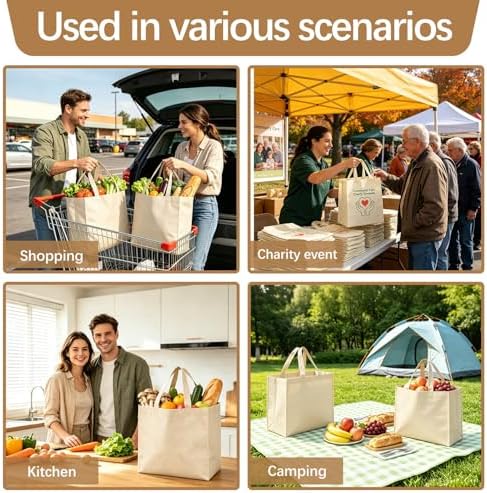 Reusable Grocery Bags 12.6 * 6.3 * 11.8 in - Non Woven Totes Bag with Reinforced Handles, Shopping Bags Bulk