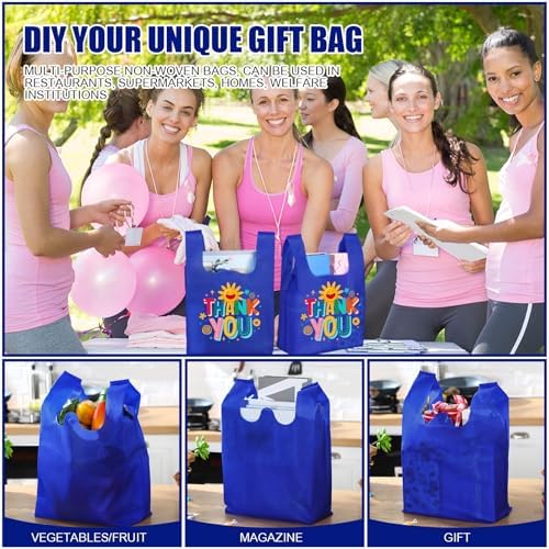 Windyun Large Grocery T-shirt Bags Bulk Reusable Non Woven Shopping Bag Foldable Gift Tote with Handle, 20.5x11x5.5 Inch