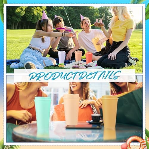 Honeydak 45 Pack 16 oz Reusable Coffee Cups with Lids Water Bottle Iced Coffee Travel Mug Reusable Portable Plastic Tea Tumblers Bulk for Hot and Cold Drinks Birthdays Party(Classic,Macaron Color)