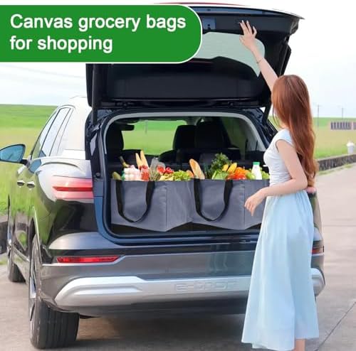 Canvas Reusable Grocery Bags Heavy Duty, 8.3 gal Foldable Large Tote Bag with Handles, Holds 60 lbs Canvas Shopping Bags, 3 Pack