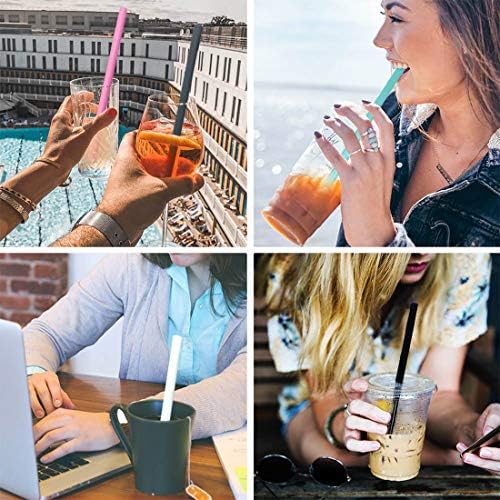 Silicone Straws Set of 10 Straight Smoothies Straws Large Silicon Reusable Drinking Straws with Cleaning Brushes Extra Long for 20oz and 30oz Tumbler - Flexible