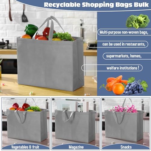 Windyun Reusable Grocery Bags Large Non Woven Shopping Bags with Handles Foldable Portable Tote, 16x6x12 Inch