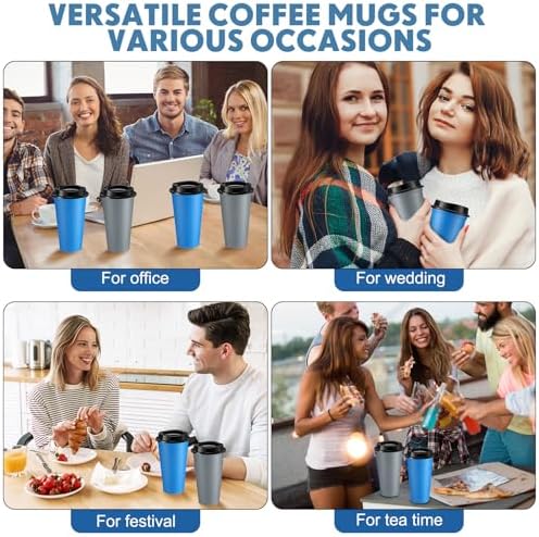 Honeydak 45 Pack 16 oz Reusable Coffee Cups with Lids Water Bottle Iced Coffee Travel Mug Reusable Portable Plastic Tea Tumblers Bulk for Hot and Cold Drinks Birthdays Party (Classic,Navy Blue, Gray)