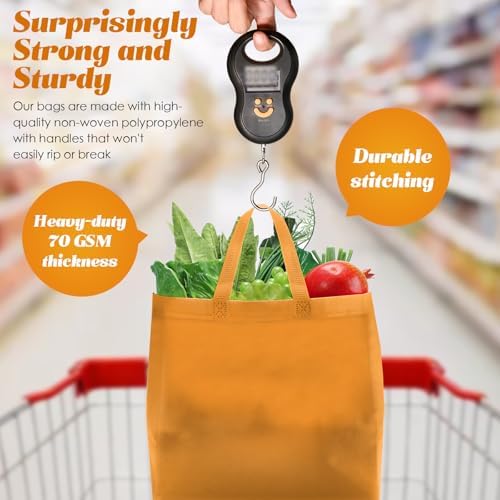 Reginary 50 Pcs Reusable Tote Bags Shopping Bags Non Woven, Black, Orange