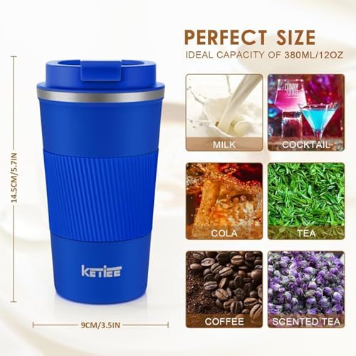 KETIEE Travel Coffee Mug 12oz: Insulated Travel Mug with Leakproof Lid