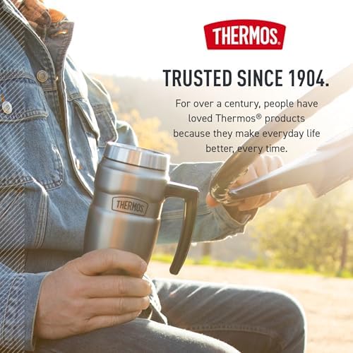 THERMOS Stainless King Travel Mug with Handle, 16oz, Matte Light Blue