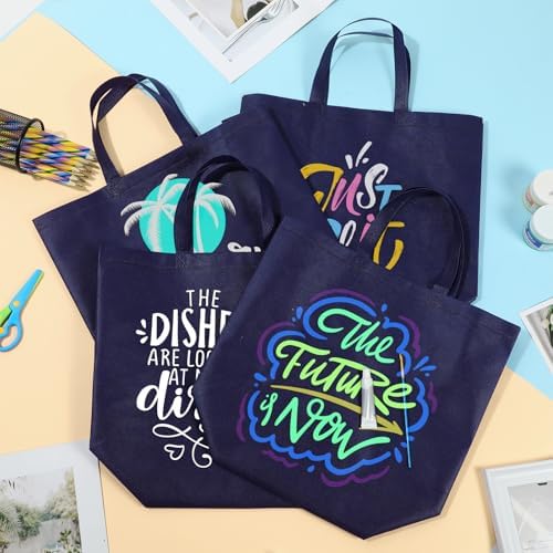 50 Pcs Reusable Tote Bag with Handles Bulk Extra Large Non Woven Grocery Shopping Bags for Boutiques Retail Store(Navy)