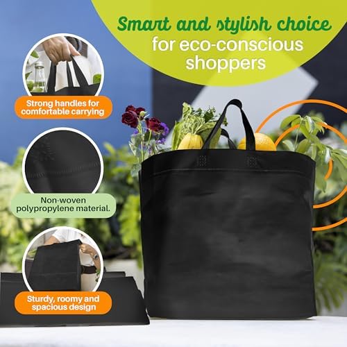 Simply Cool 200 Pack Reusable Grocery Bags, Medium Tote Bags Bulk, Black