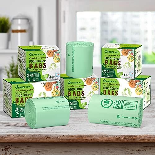 OrangeBio 3 Gallon Compostable Trash Bags, 100 Count, BPI Certified