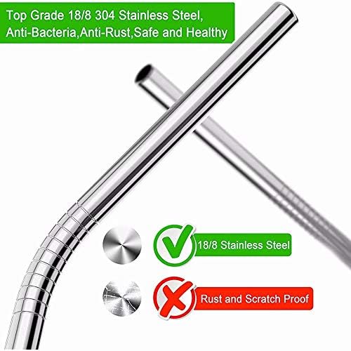 Vinaco 6 Pack 0.4" Wide Bore Reusable Stainless Steel Metal Smoothie Straws
