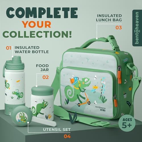 Bentoheaven Kids Utensils Set with Case, Reusable Fork & Spoon, Chameleon