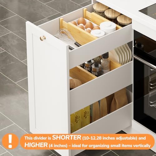 BAMEOS 4" High Bamboo Drawer Dividers - Adjustable Small Drawer Organizer - Kitchen, Dresser, Bathroom, Bedroom & Office - 4-pack