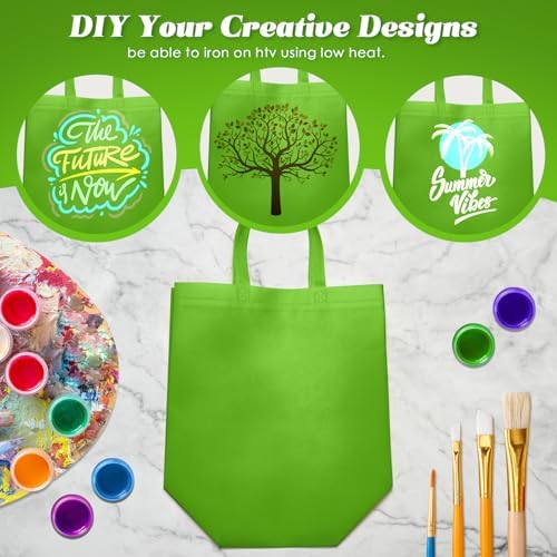 Reginary 50 Pcs Reusable Tote Bags Shopping Bags Non Woven, Green Fruit