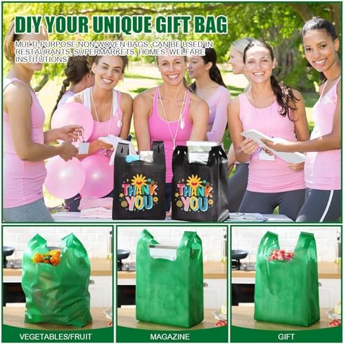 Windyun Large Grocery T-shirt Bags Bulk Reusable Non Woven Shopping Bag Foldable Gift Tote with Handle, 20.5x11x5.5 Inch