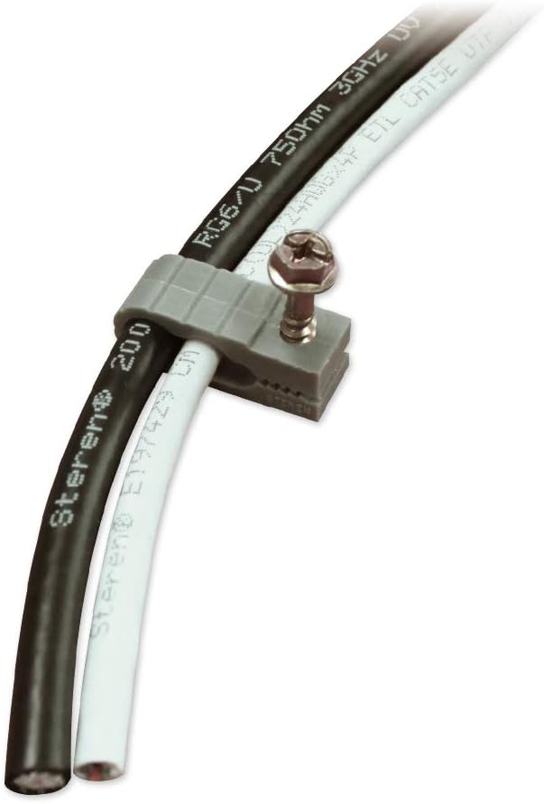 STEREN Coaxial Cable Clips - Cable Holder - Wire Clips - Siding Clips for Hanging - Cord Holder for Desk - Cable Clamps - Cord Clip - Wire Organizer Clips - Tv Mount Screws - Gray - 10 Pack