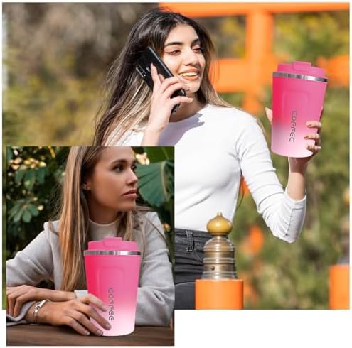 SPLMIFA Travel Coffee Mugs Leak-Proof, Reusable Coffee Cups with Lids, Stainless Steel Vacuum Insulated Coffee Tumblers, Thermal Insulation Cup for Men and Women Hot & Cold Drinks(2nd-Red White, 17OZ)