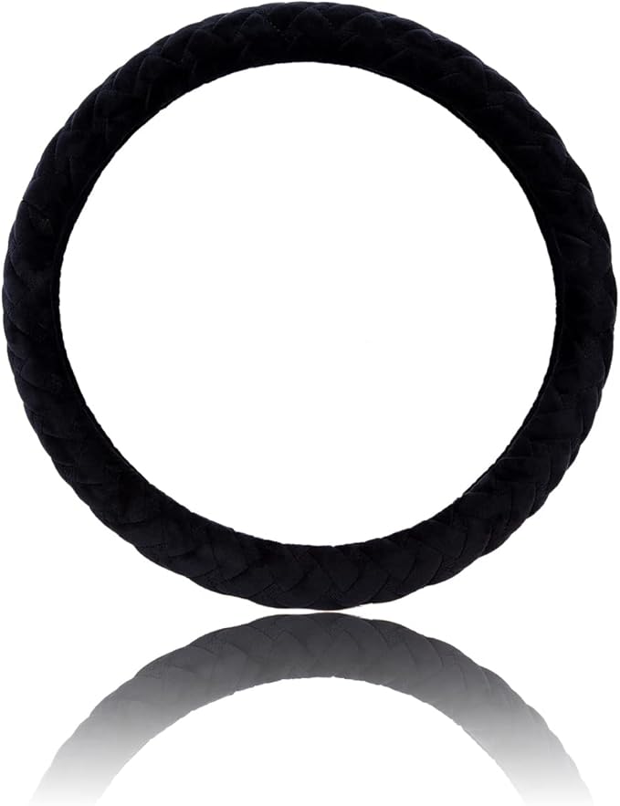 Flying Banner car Steering Wheel Cover Soft Velvet Warm Universal Size 15 inches SUV Truck Anti Slip Odorless Summer Winter (Black, Velvet Massage)