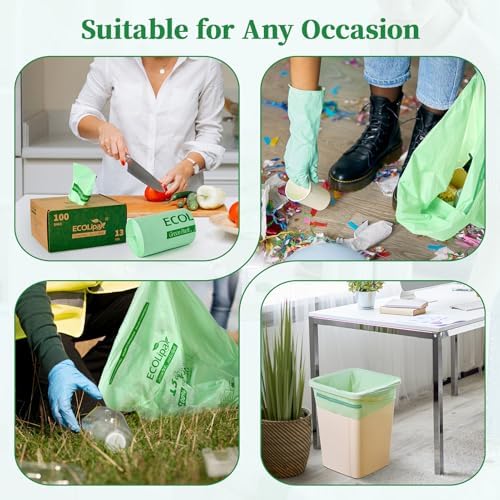 ECOLipak 13 Gallon 100 Count Compostable Kitchen Trash Garbage Bags