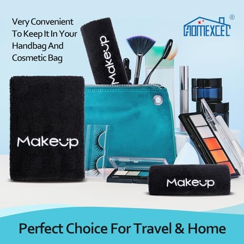 HOMEXCEL Makeup Remover Cloth 12 Pack,Premium Washable Soft 13x13 Inch Facial Cleansing Makeup Towels,Quick Dry Microfiber Face Towels Washcloths for All Skin Types,Black