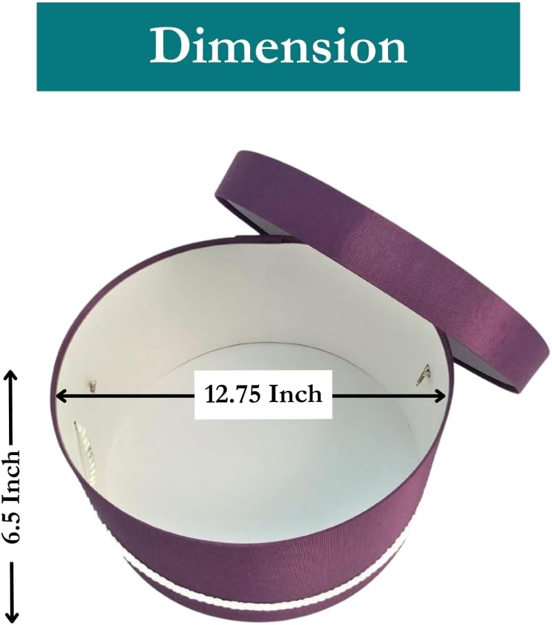 Sarah's Hat Boxes Classic Amethyst Hat Box – 12.75" x 6.5" (Dia. x Ht.) Handmade in USA – Odorless Non-Toxic Adhesive, Cording Handle – Premium Storage for Hats & Accessories