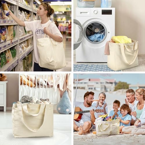VitaSerena Reusable Canvas Grocery Bags with Dual Handles 3pc XL Set