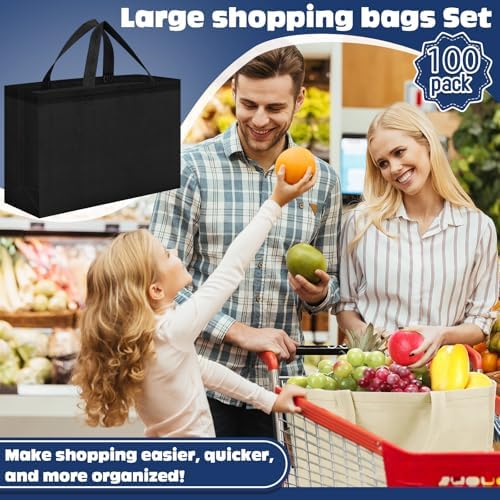 Windyun Reusable Grocery Bags Large Non Woven Shopping Bags with Handles Foldable Portable Tote, 16x6x12 Inch