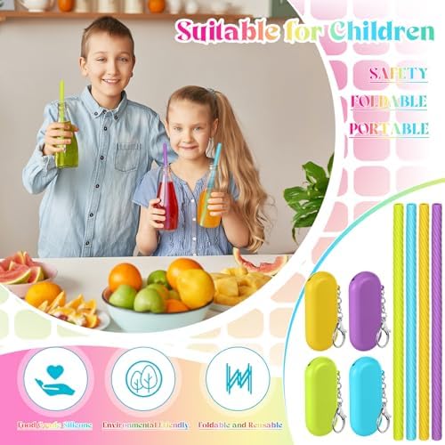 Meanplan 4 Sets Reusable Straws Travel Case Brush Silicone,Multicolor
