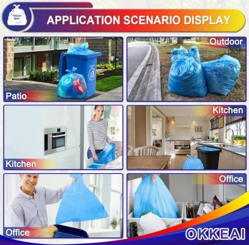 OKKEAI 8 Gallon Kitchen Trash Bags, 30L Blue Garbage Bags, 60 Count