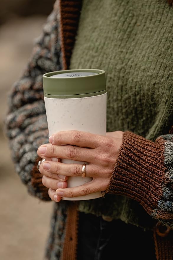 Circular and Co Reusable Coffee Cup 12oz/340ml - The World's First Travel Mug Made from Recycled Coffee Cups, 100% Leak-Proof, Sustainable & Insulated (Cream & Honest Green)