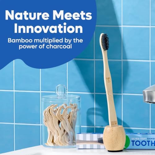 SmartLifeco Charcoal Bamboo Toothbrushes - Extra Soft Natural Bristles for Adults & Kids Teeth | Zero Waste Bulk Wooden Tooth Brush Travel Kit | BPA Free, Eco-Friendly, Vegan - (12 Pack)