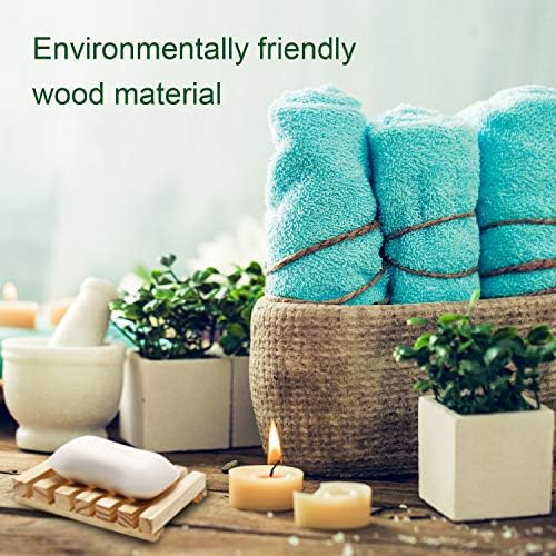 Honoson 5 Pcs Natural Wood Soap Dish Drain Tray for Shower Bath,Wooden