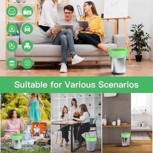 5 Gallon Biodegradable Garbage Bags - Inwaysin 100 Count Unscented Compostable Trash Bags Leakproof & Tear Resistant Wastebasket Liners Fit for Kitchen Pet or Diaper Pail, 5 Rolls, Clear Green