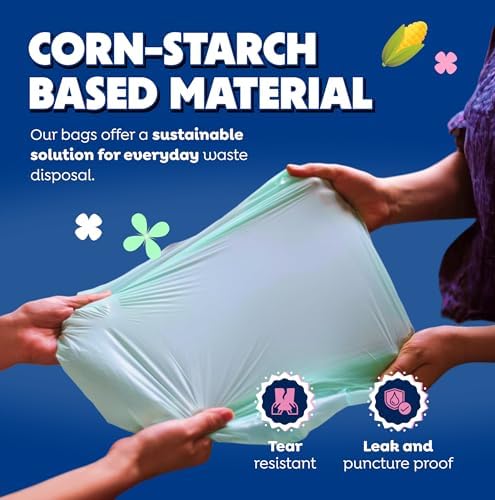 BPI 100% Home Compostable Kitchen Trash Bags, 13 Gallon 1.2 Mil Heavy Duty Unscented Plant Based Bags w/Handles, Tall Biodegradable Garbage, Compost & Food Scrap Waste Can Liners, 35 Ct