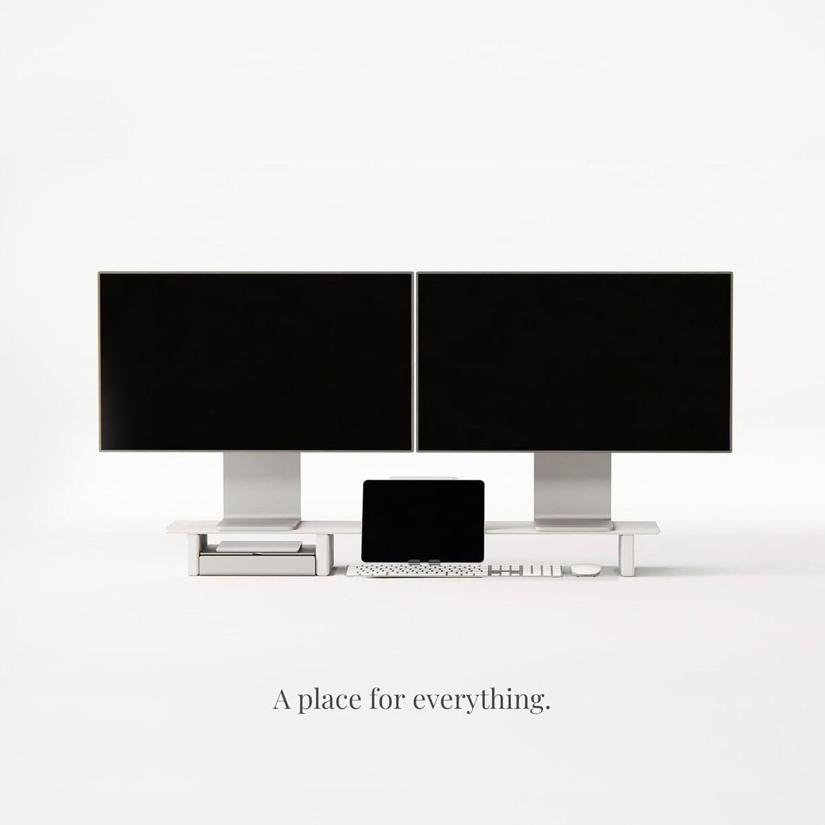 Raico Desk Cockpit Shelf Monitor Stand System Dual Screen Setup Wood Large Desk Accessory Organizer Unit (Matte White, Full Length v2 | 45.7 Inches)