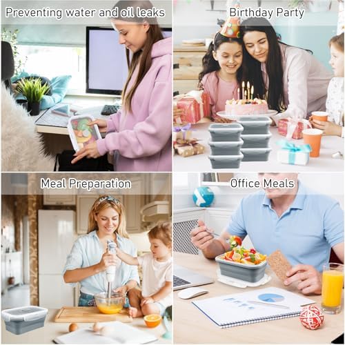8 Pack 17 oz Collapsible Food Storage Containers, Silicone Lunch Boxes,Gray