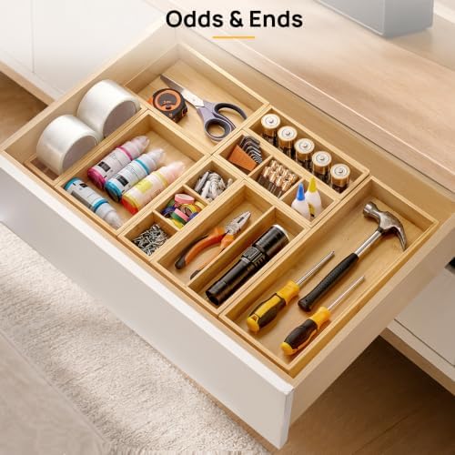 Vtopmart 7 Pack Bamboo Drawer Organizer Boxes, Junk Drawer Organizers