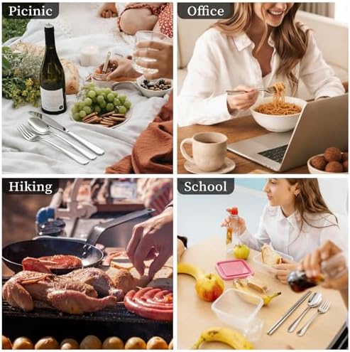 Travel Utensils with Case, Stainless Steel Portable Cutlery Set, Lunch Box Silverware for Work Camping Picnic, Reinforced Case with Snap-Lock Closure, Include Fork Spoon Knife Chopsticks, Silver