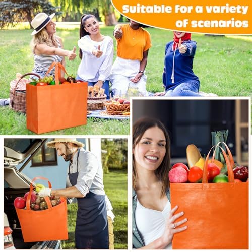 Windyun Reusable Grocery Bags Large Non Woven Shopping Bags with Handles Foldable Portable Tote, 16x6x12 Inch
