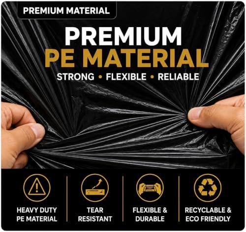 Heavy Duty Black Plastic Shopping Bags with Handles, T-Shirt Grocery Carrier, 12 x 18 x 24 Inch, HDPE for Retail, Convenience Stores and Takeout, 200 Count