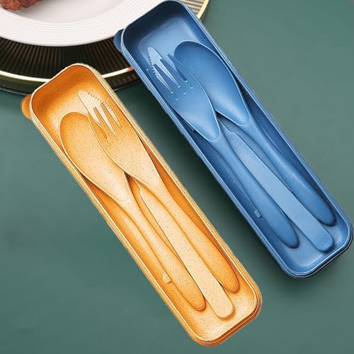 Reusable Travel Utensils Set with Case Wheat Straw Fork Spoon Knife Cutlery