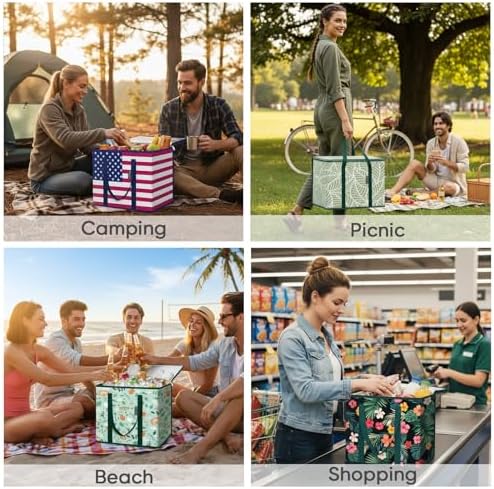 BALEINE Insulated Reusable Grocery Bags with Zippered Top, Large Cooler Bag