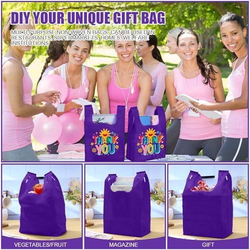 Windyun Large Grocery T-shirt Bags Bulk Reusable Non Woven Shopping Bag Foldable Gift Tote with Handle, 20.5x11x5.5 Inch