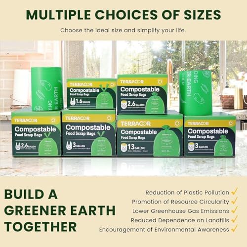 13 Gallon Compostable Trash Bags, 40 Bags Compost Bags for Countertop Bin, Camping Toilet Bags for Portable Toilet, BPI Certified and Meet The ASTM D6400 Standard