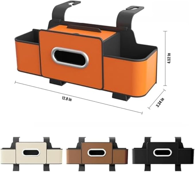 Car Organizers and Storage Box, Multifunctional Car Organizer and Storage Box Back Seat, 3-in-1 Holder Tissue Dispenser, Phone Stand for Snacks, Drinks, Bag Hook, Keep Tidy & Organized (Brown)