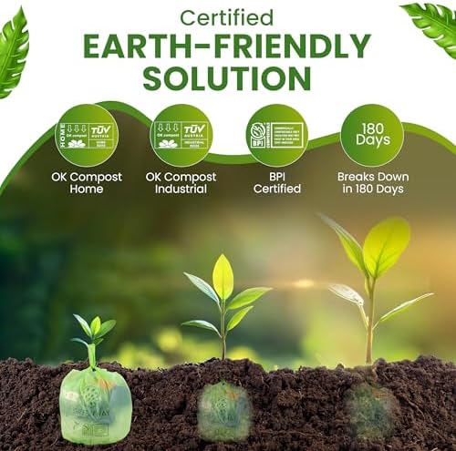 GREENWAY 3 Gallon Compostable trash Bags with Handles,100 Count, Extra Thick 0.70 Mil, BPI & OK Home Certified,Small kitchen Trash Bags for Countertop Compost Bins, Food Waste, Bathroom, Cat Litter